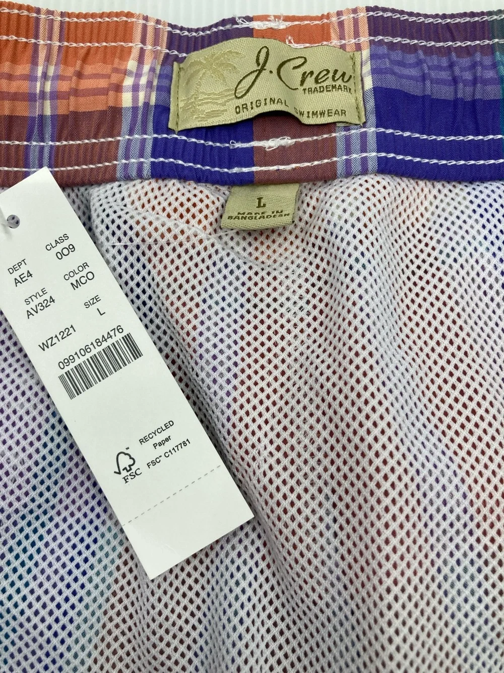 NWT J.Crew Men’s Plaid Swim Trunks Madras Board Shorts S647